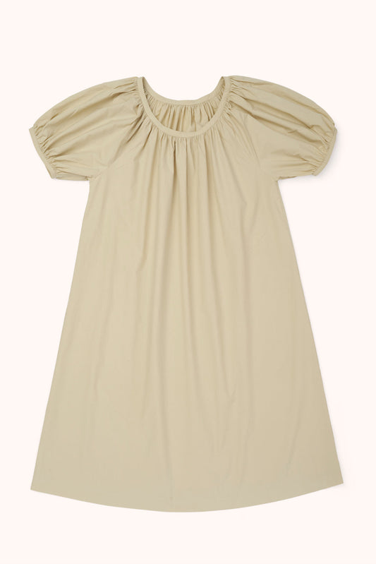 Puff Sleeve Long Dress - BEIGE